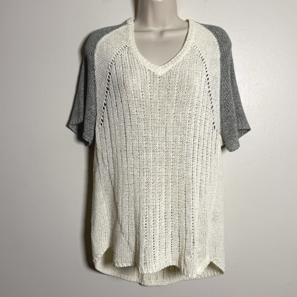 Colour Works VTG Womens Knit Top L Cream Gray‎ Colorblock Minimal Festival Boho